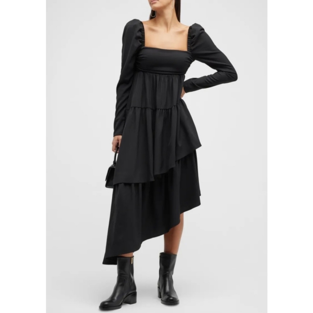 WeWoreWhat▪️Puff Sleeve Asymmetrical Tiered Crepe Dress